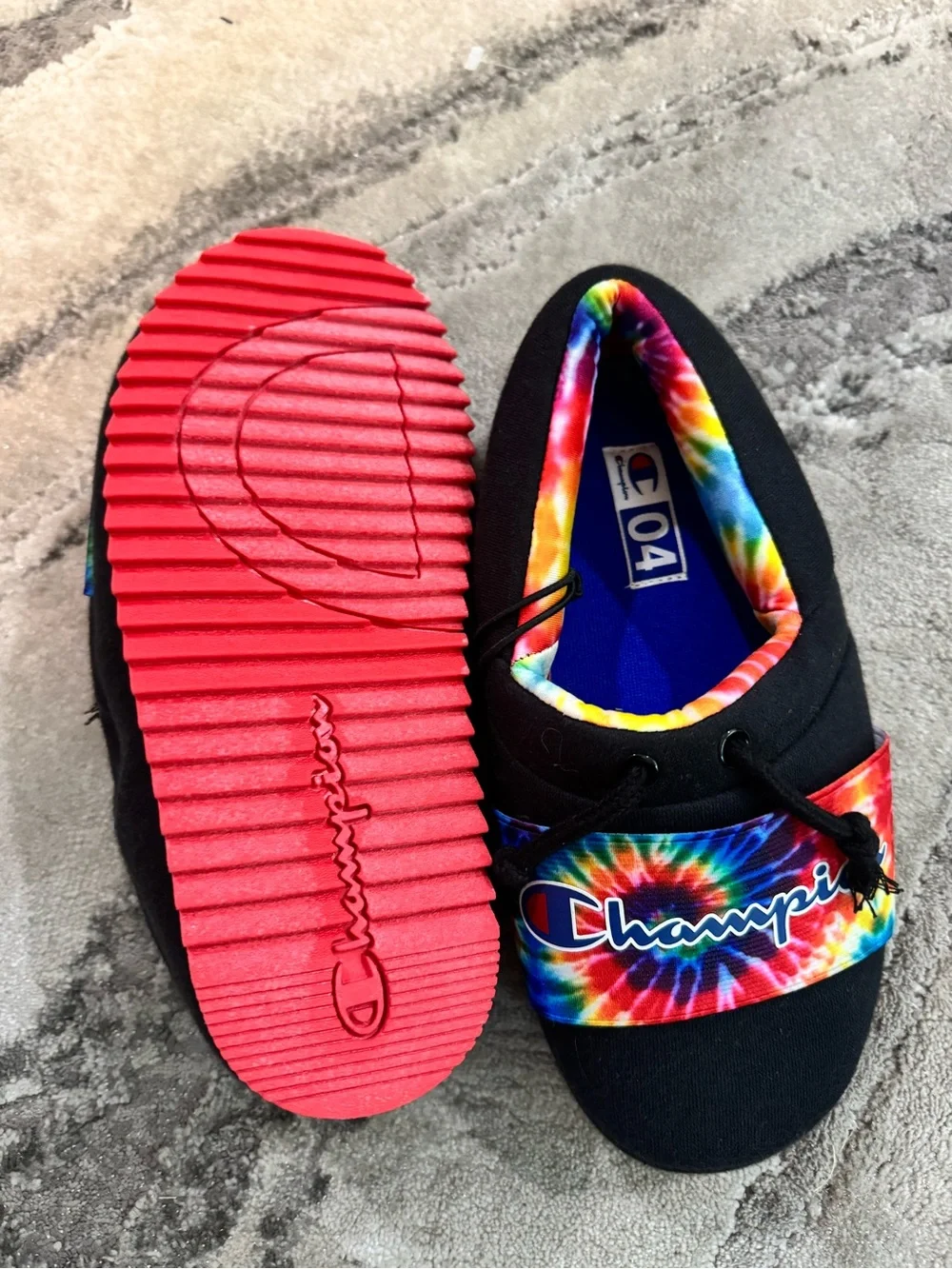 Champion Kids Black Slip-On Shoes with Rainbow Tie-Dye Accents